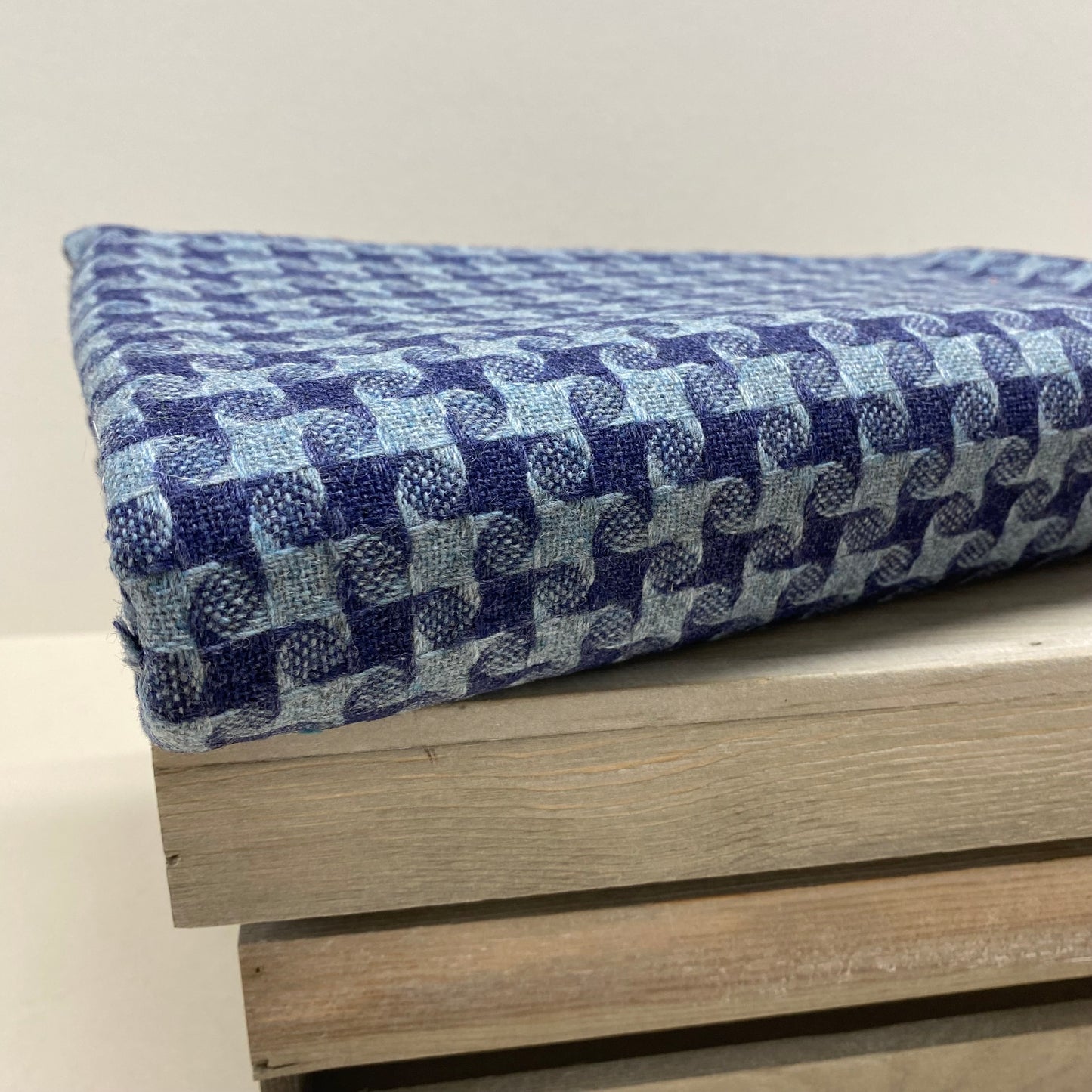 Textured Wool Herringbone Fabric Blue 1m