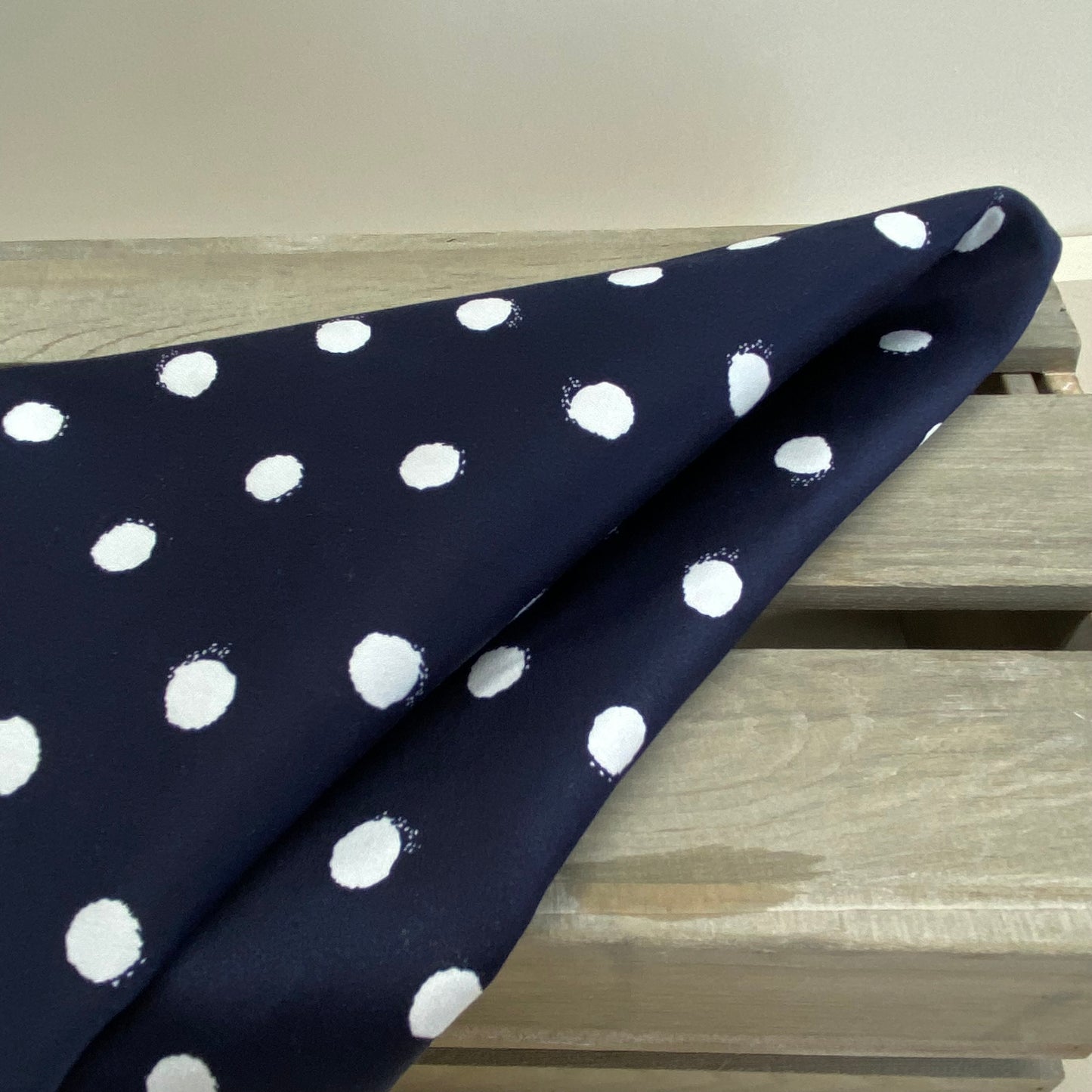 Stretch Cotton Sateen Navy Spot Print