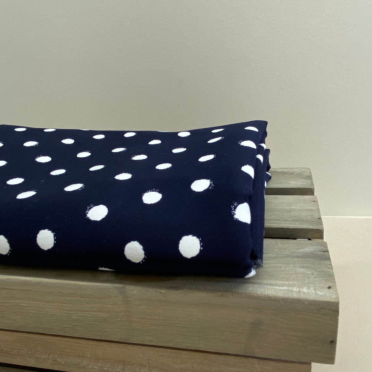 Stretch Cotton Sateen Navy Spot Print