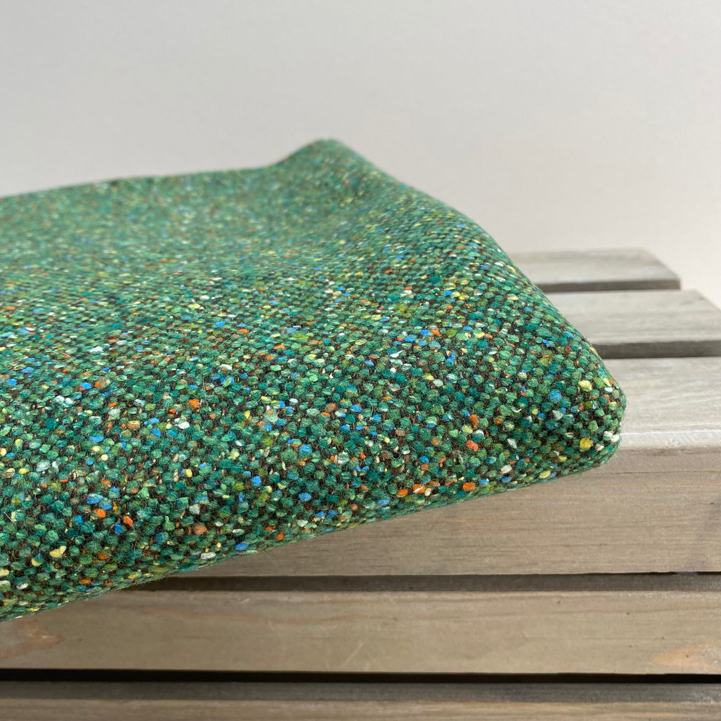 Ex Designer Wool Silk Blend Green Melange Tweed 1m