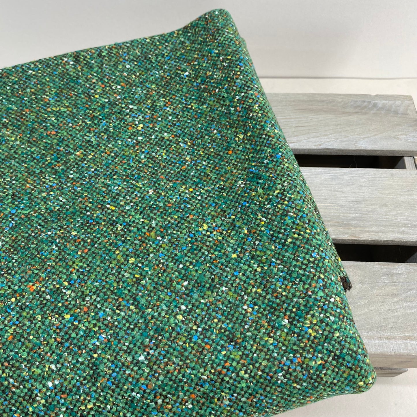 Ex Designer Wool Silk Blend Green Melange Tweed 1m