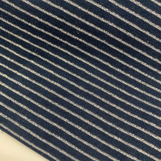 Striped Sparkly Navy Cotton Jersey Fabric 1m