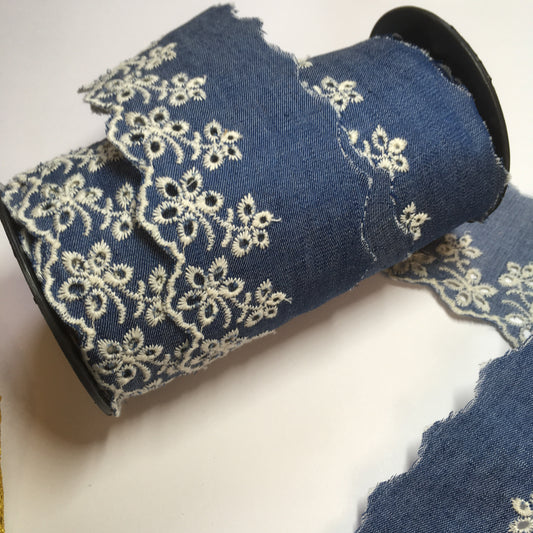 Chambray Eyelet Lace Denim Blue Lace 60mm